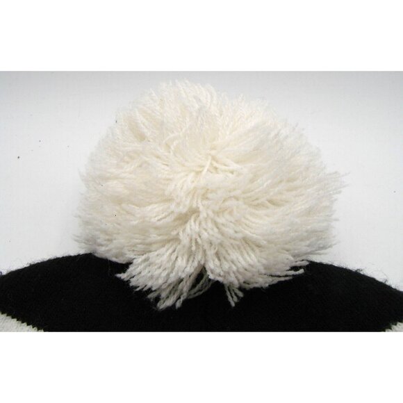 Carhartt Black White Knit Beanie Hat Striped Pom Pom Cuffed Logo One Size Unisex - Picture 6 of 10